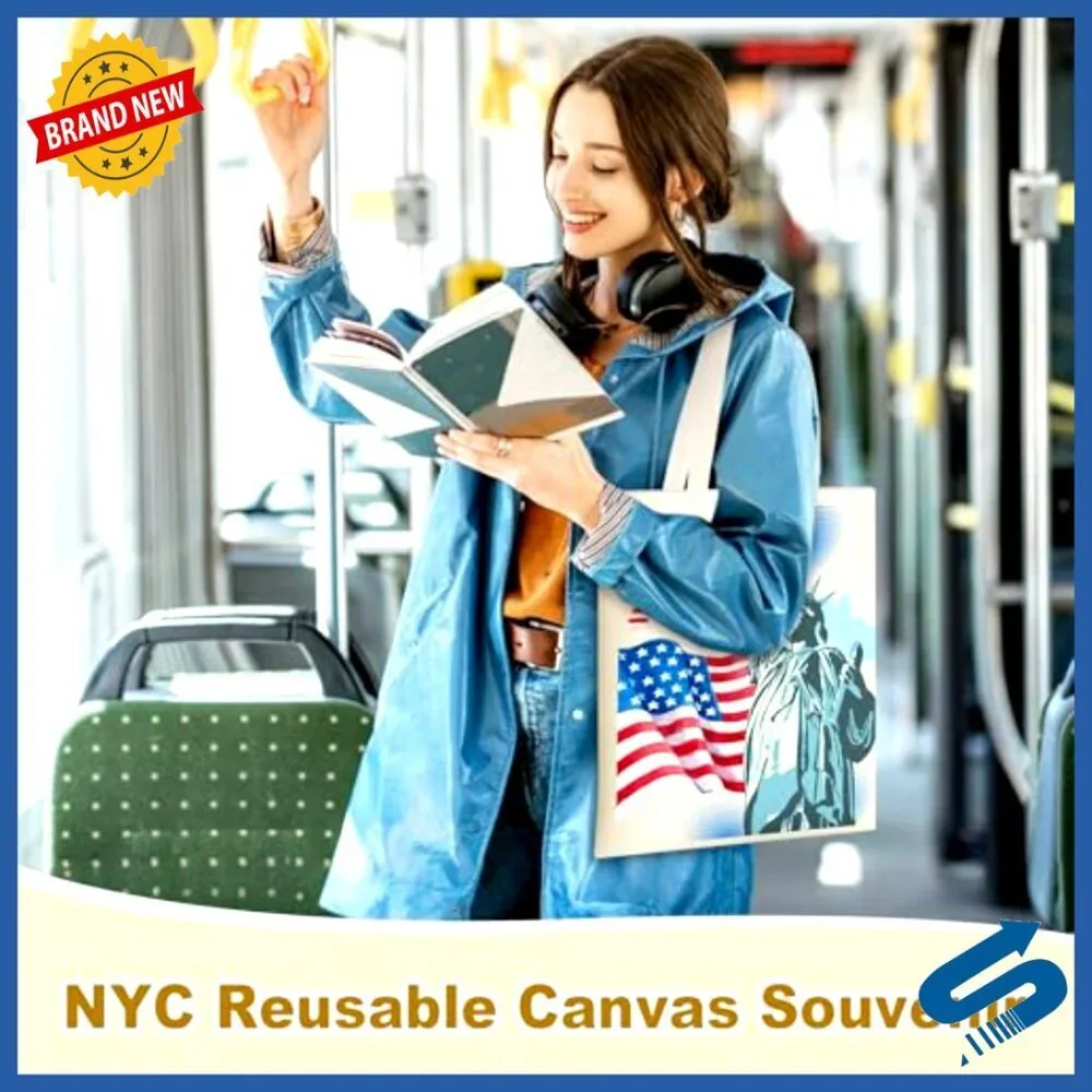 Reusable Canvas Tote Bags with Zipper Pocket NYC Souvenir Travel Gift Set